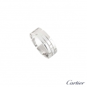 Cartier 18k White Gold Tank Francaise Ring Size 60